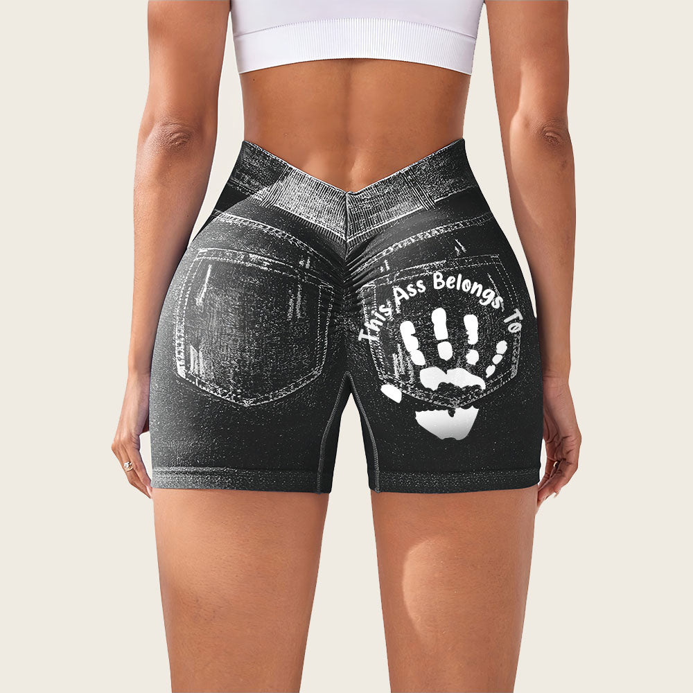 Jeans-like seamless fitness cycling shorts, personalized with your name, suitable for both gym and casual occasions