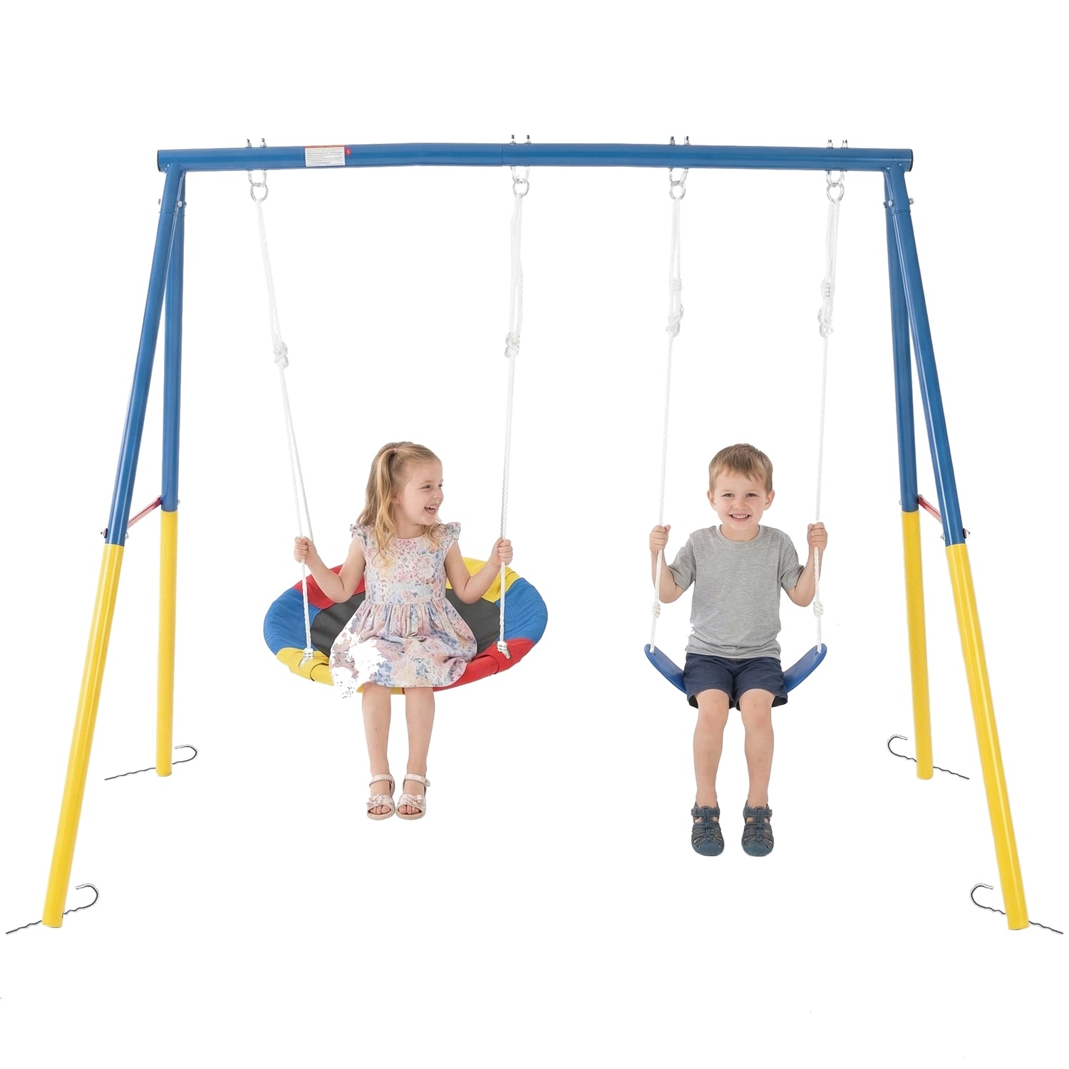 1 Set Swing Set For Christmas Gift Backyard, 330lbs Swing Set With Heavy-Duty A-Frame Metal Outdoor Swing Stand, 1 Saucer Swing Seat & 1 Belt Swings Seat Use On Four Season