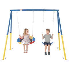 1 Set Swing Set For Christmas Gift Backyard, 330lbs Swing Set With Heavy-Duty A-Frame Metal Outdoor Swing Stand, 1 Saucer Swing Seat & 1 Belt Swings Seat Use On Four Season