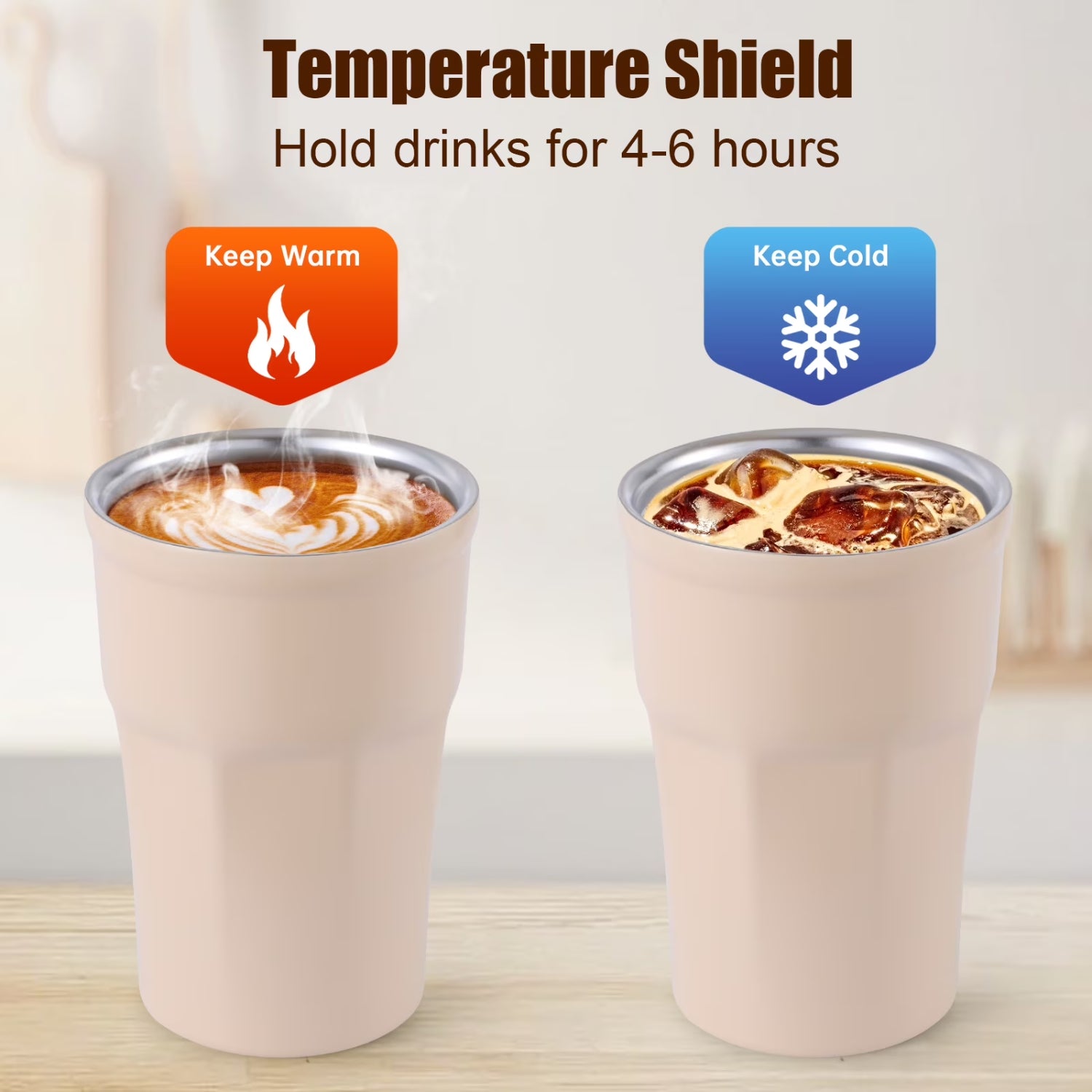 350ml Double Wall Vacuum Insulated Coffee Cup - BPA-Free Leakproof Lid & Strap, Reusable Thermal Mug for Hot/Cold Beverages, Neutral Beige