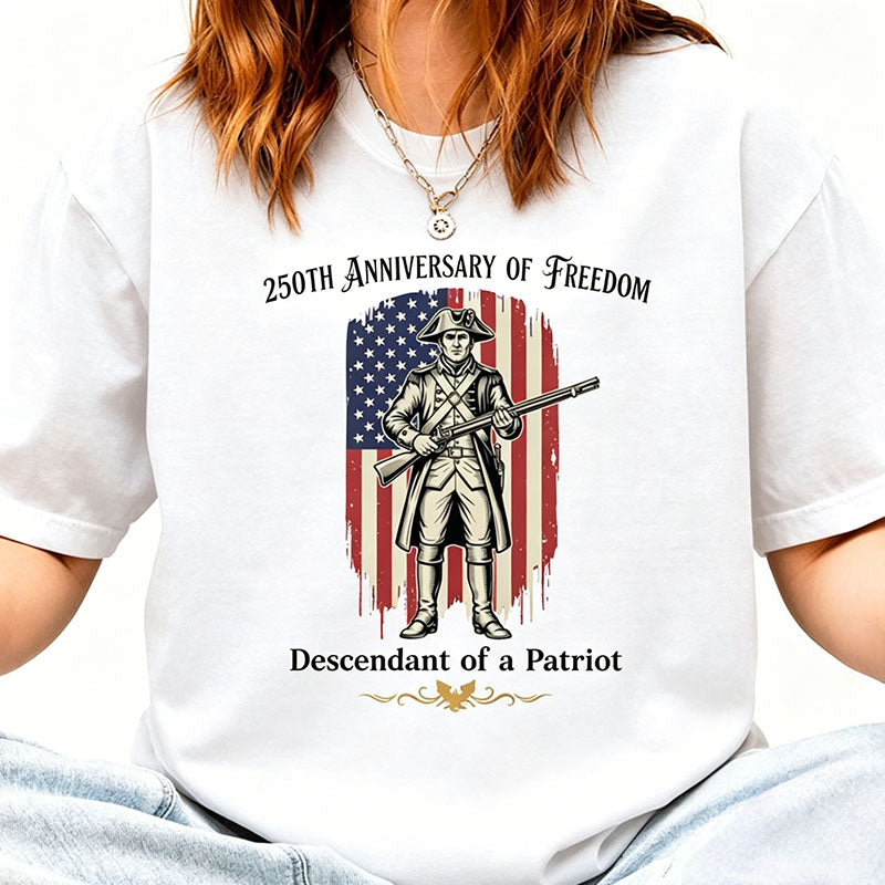 Custom Descendant of a Patriot Shirt, Vintage American Flag Graphic on Comfort Colors Tee, Revolutionary War Heritage TShirt, 250th Birthday