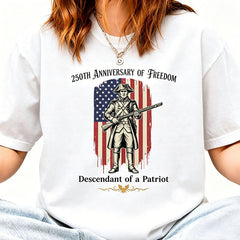 Custom Descendant of a Patriot Shirt, Vintage American Flag Graphic on Comfort Colors Tee, Revolutionary War Heritage TShirt, 250th Birthday