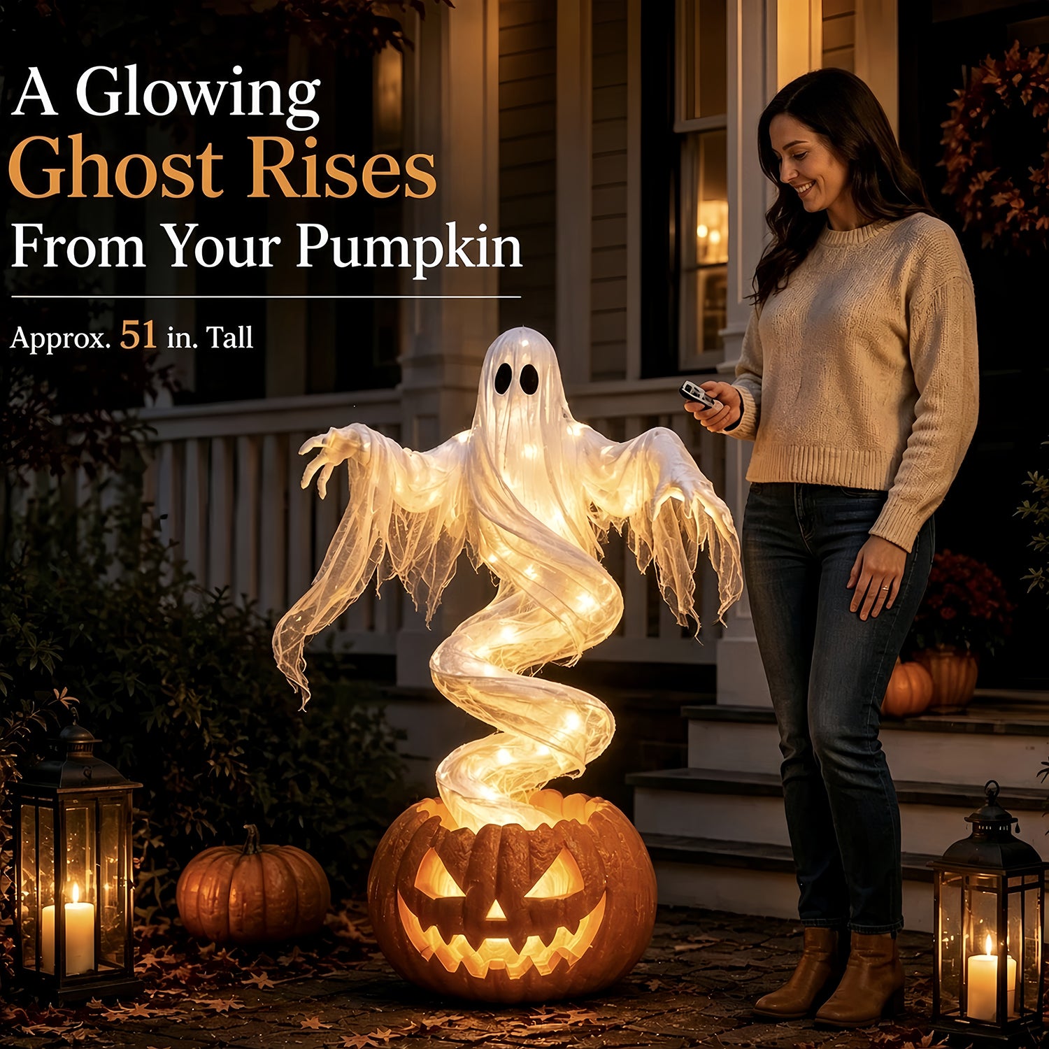 Rotating Ghost Pumpkin Patio Lamp - Perfect for adding a touch of spooky atmosphere to your outdoor space