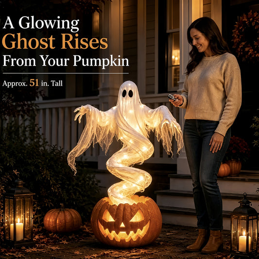 Rotating Ghost Pumpkin Patio Lamp - Perfect for adding a touch of spooky atmosphere to your outdoor space