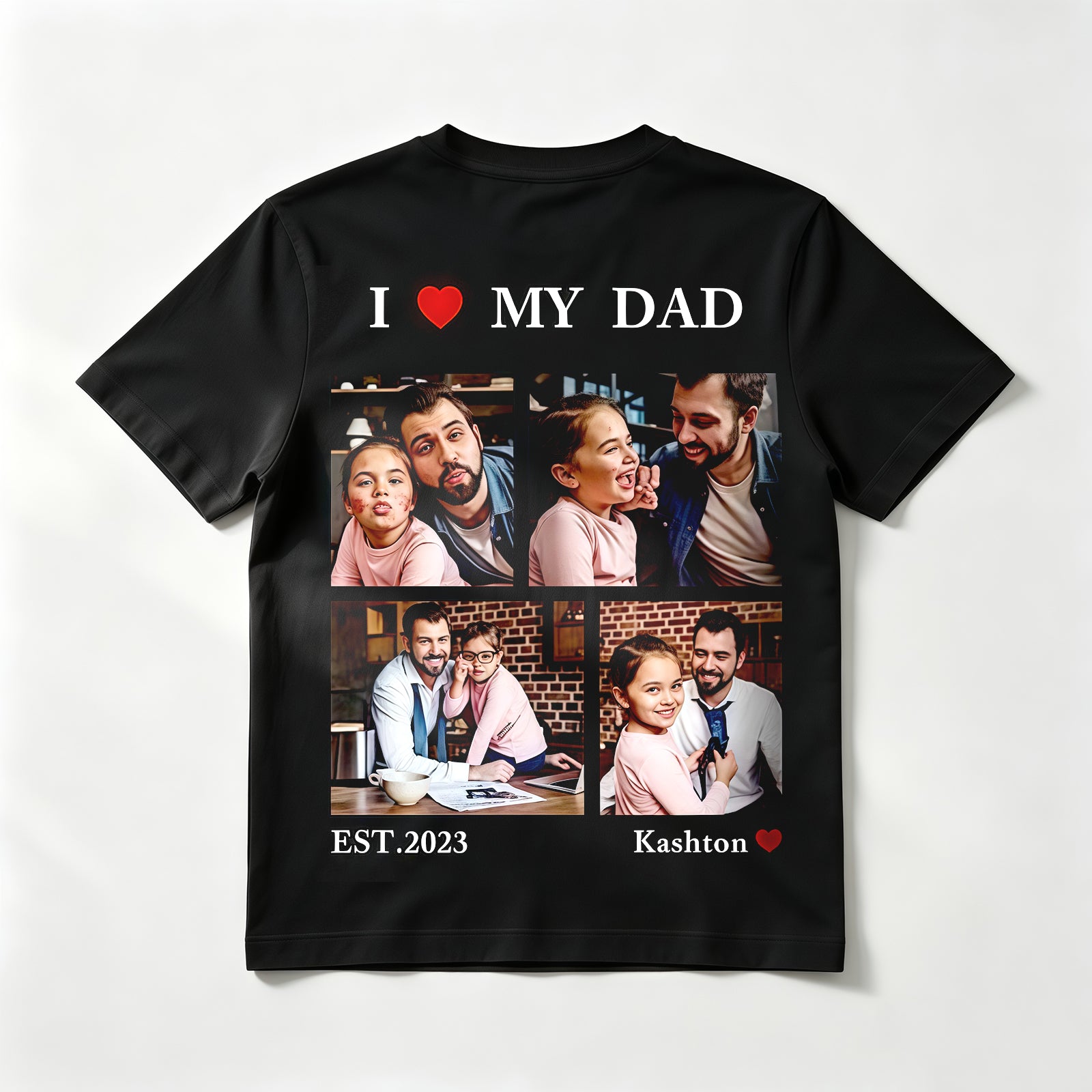 Custom "I ❤️ MY DAD" T-Shirt – Personalized 4-Photo Collage Tee with – Unique DIY Father's Day Gift
