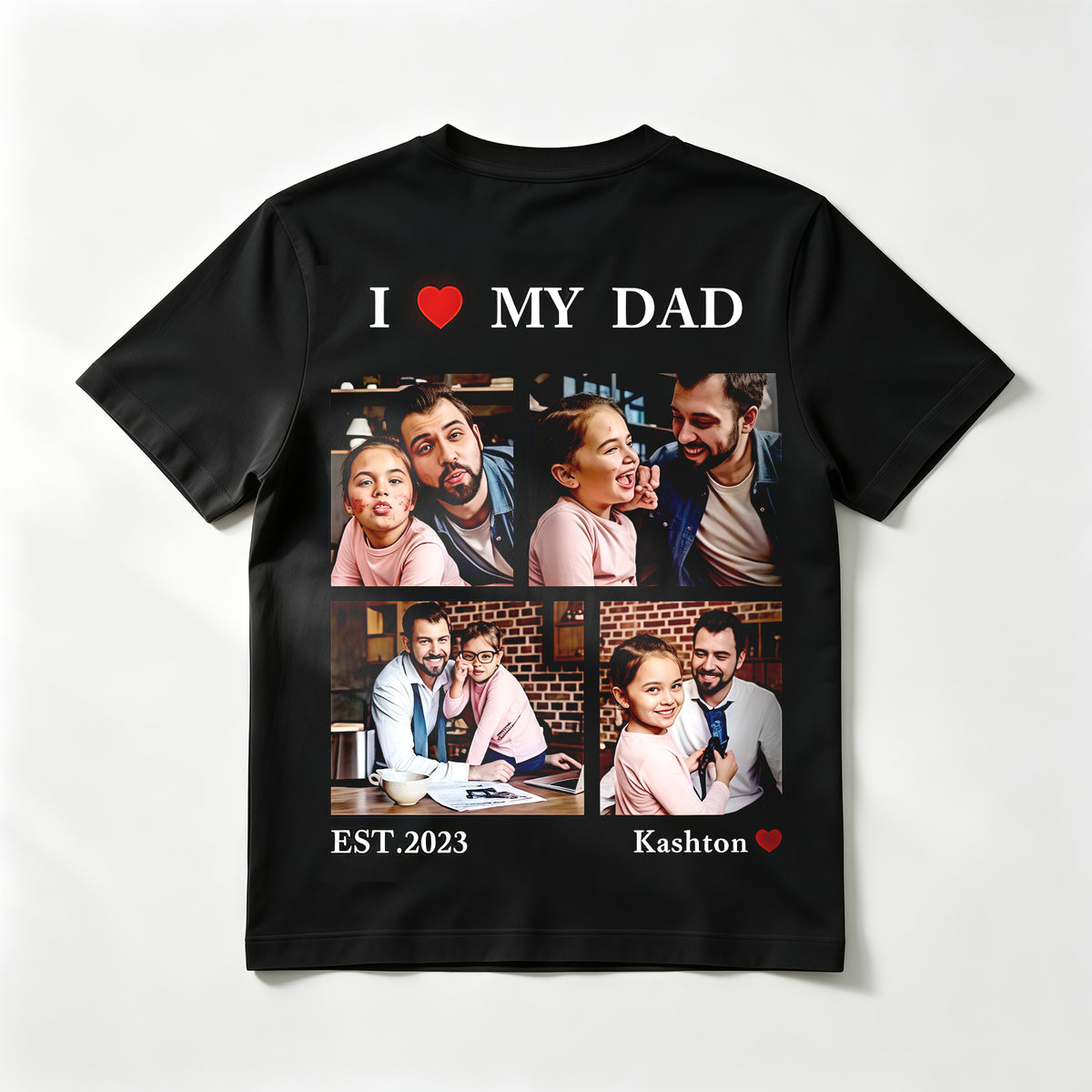 Custom "I ❤️ MY DAD" T-Shirt – Personalized 4-Photo Collage Tee with – Unique DIY Father's Day Gift