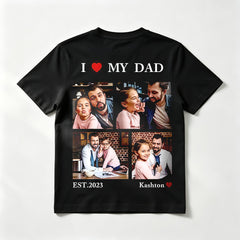 Custom "I ❤️ MY DAD" T-Shirt – Personalized 4-Photo Collage Tee with – Unique DIY Father's Day Gift