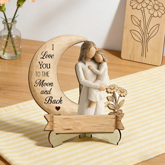 Custom Moon & Daughter Wooden Plaque – Personalized Mother’s Day Bedside Decor – Thoughtful Gift for Mom and Daughter
