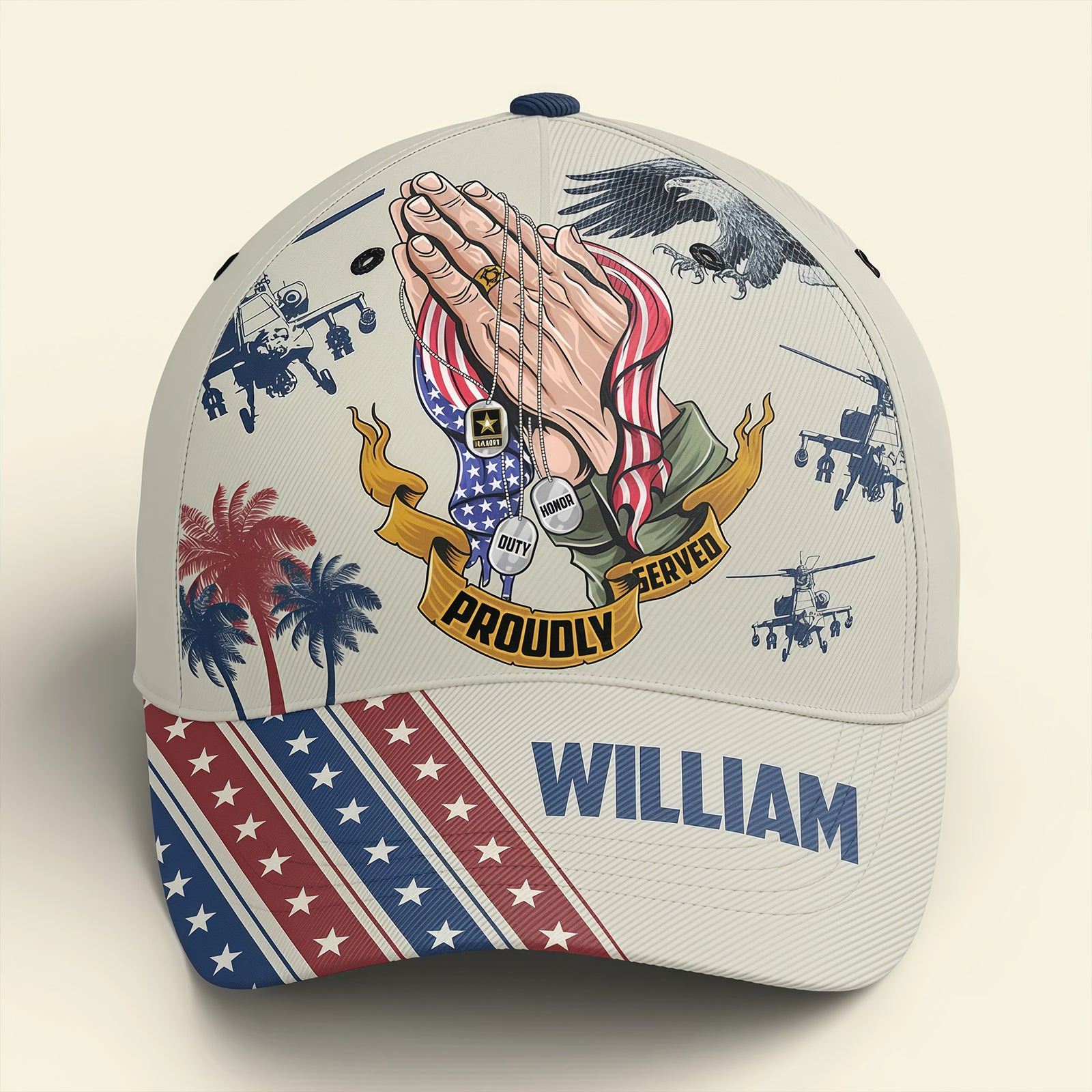 Personalized Veteran "Proudly Served" Name & Rank Baseball Cap
