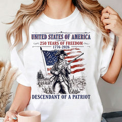 Custom Descendant of a Patriot Shirt, Personalized Revolutionary War Ancestry Tee, 1776-2026 USA 250th Anniversary, Genealogy Heritage Gift