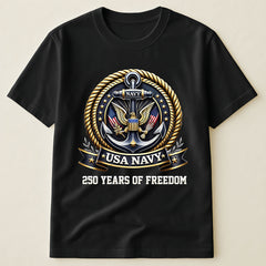 USA Navy Eagle Anchor Emblem T-Shirt, 250th Anniversary Patriotic Military Apparel