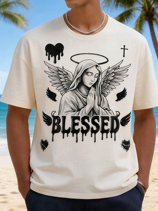 Gothic Angel "BLESSED" Drip Graphic Tee