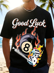 "Good Luck" Flaming 8 Ball & Dice Graphic T-Shirt