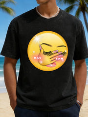 Men's Hands Covering Face Blushing Emoji Graphic Short Sleeve T-Shirt