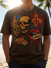 Gothic Skull & Red Lips Graphic Tee