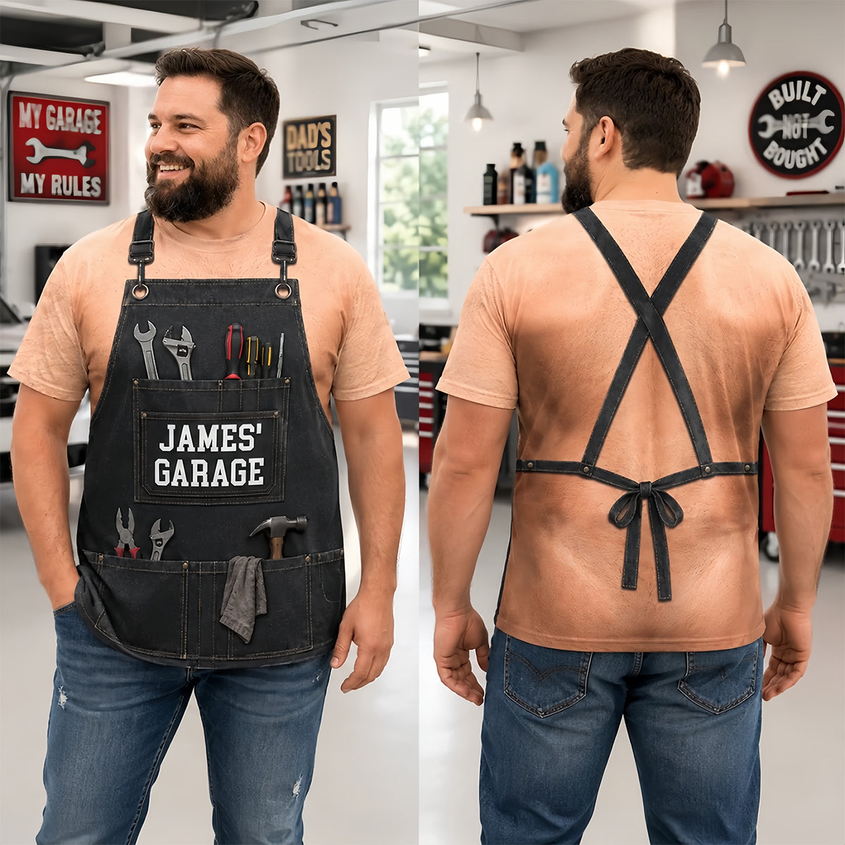 Custom Mechanic T-shirt - Personalized Grilling Gifts For Husband, Son, Grandson, Yourself - Built In The Garage