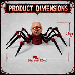 Halloween Crawling Head Spider Animatronic Prop, Touch Activated Decoration with Red LED Glowing Eyes, Spooky Music, Move Forward & Backward for Haunted House Yard Decor