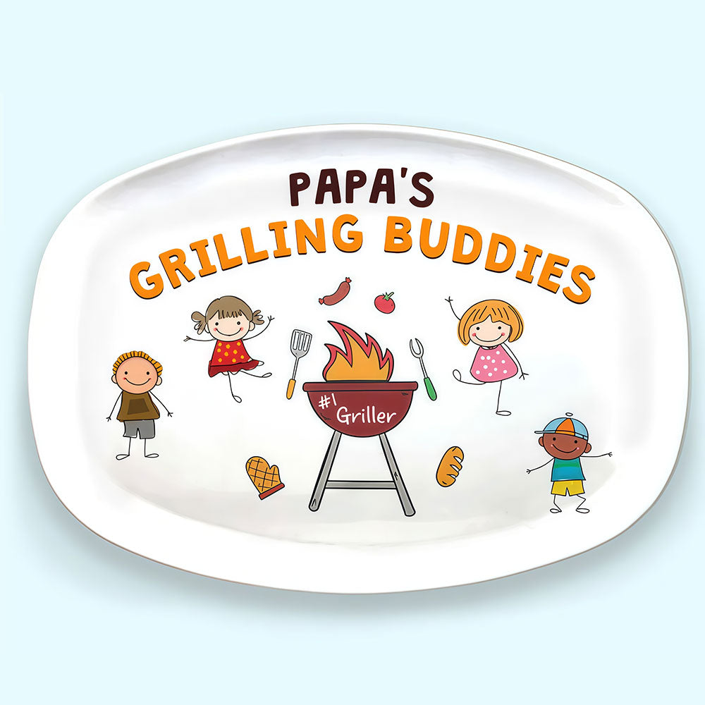 Grilling Buddies - Family Personalized Custom Platter - Father's Day, Birthday Gift For Dad