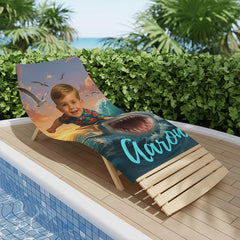Personalized Shark Beach Towel with Child Face & Name, Funny Summer Kid Gift, Vacation Gift.