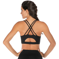 Crisscross Back Sports Bra - Medium Support Open Back Workout Crop Top for Yoga & Gym