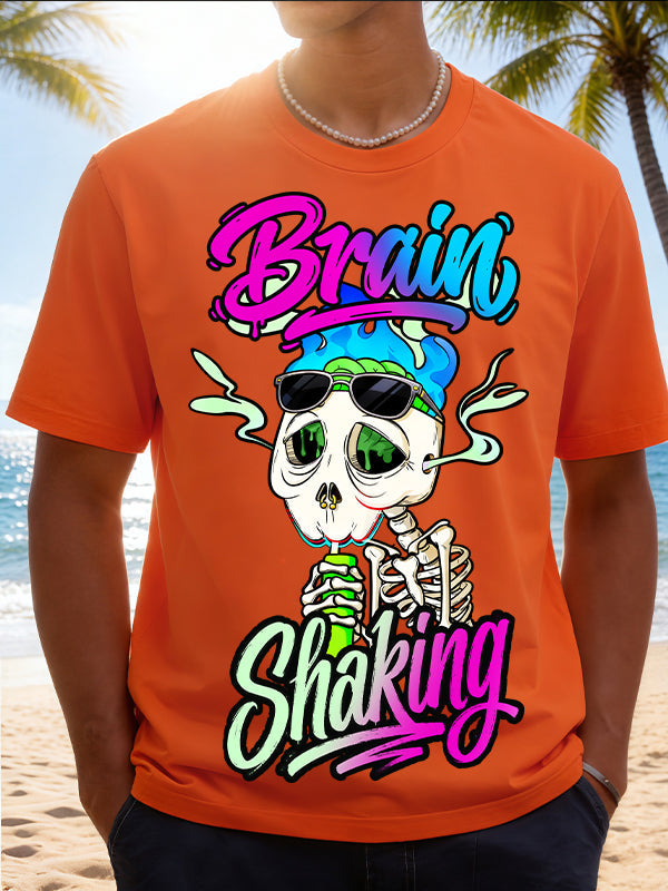 Brain Smoking Skull Character Hip-Hop Graphic Tee