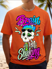 Brain Smoking Skull Character Hip-Hop Graphic Tee
