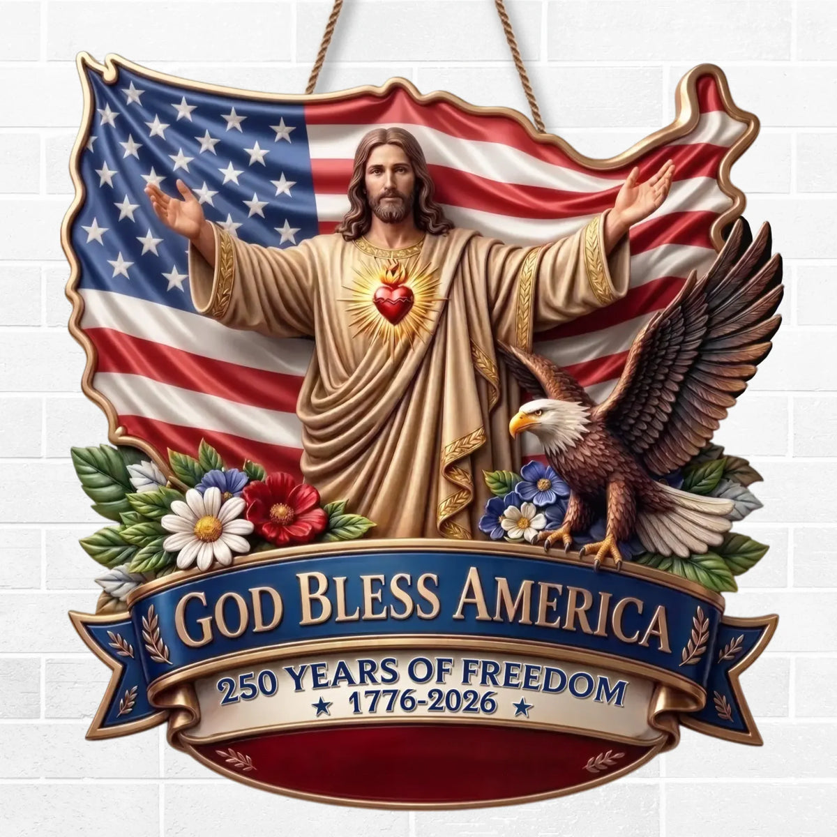 Custom Wood Sign - Personalized America 250th Anniversary Gifts For Mom, Dad, Brother, Sister, Kids - God Bless America