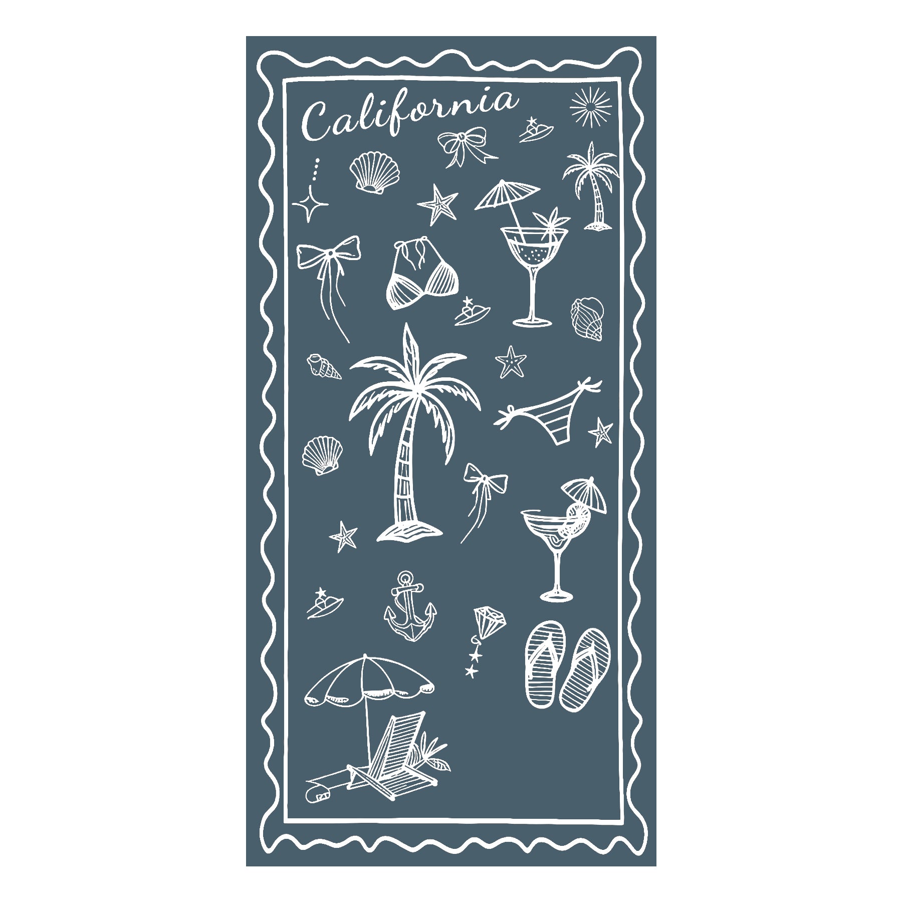 California Coastal Doodle Red & White Beach Towel
