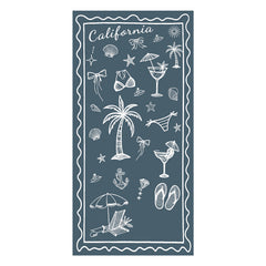 California Coastal Doodle Red & White Beach Towel