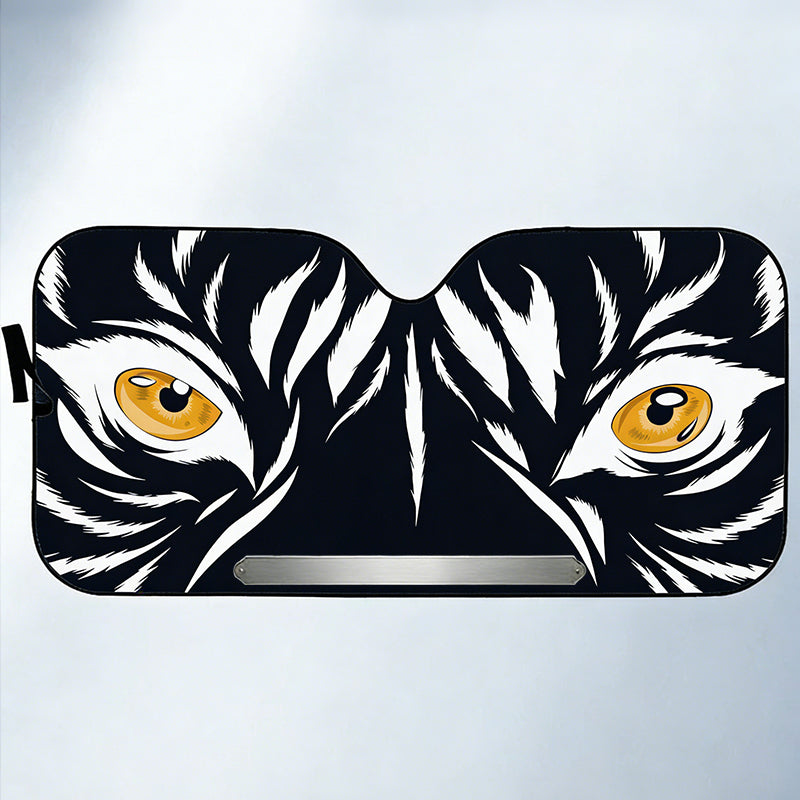 Custom Name Black and White Stylized Tiger Eyes Car Sunshade - High Contrast Wild Animal Decor