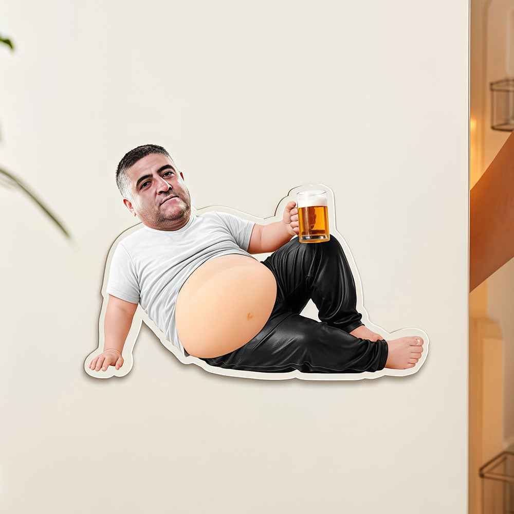 Funny Beer Belly Man Lying Pose Refrigerator Magnet