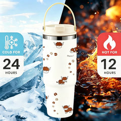 30 Oz Insulated Tumbler with Flip Straw & Carry Handle – Cute Highland Cow Stainless Steel Travel Cup, Leak-Proof Hot & Cold Tumbler