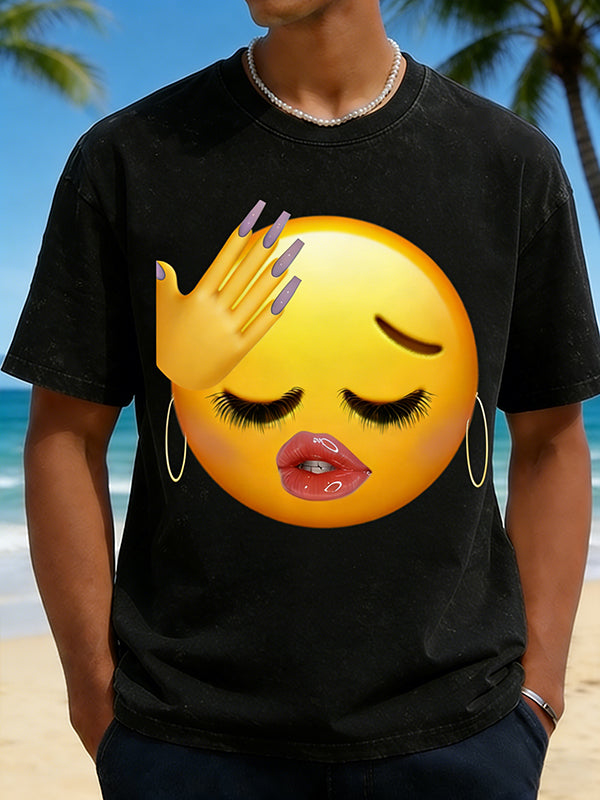 Men's Facepalm Emoji Lip Gloss Graphic Short Sleeve T-Shirt