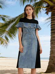 Ruffled open neckline dress