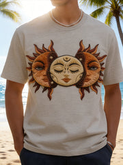 Vintage Sun Moon Face Graphic T-Shirt