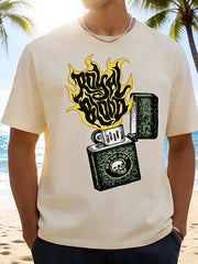 Vintage Flaming Lighter & Skull Graphic T-Shirt