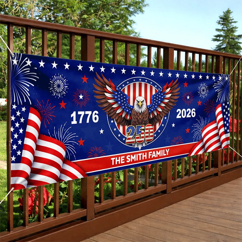 Custom Horizontal Banner - Personalized America 250th Anniversary Gifts For Mom, Dad, Brother, Sister, Kids - Family Together Always