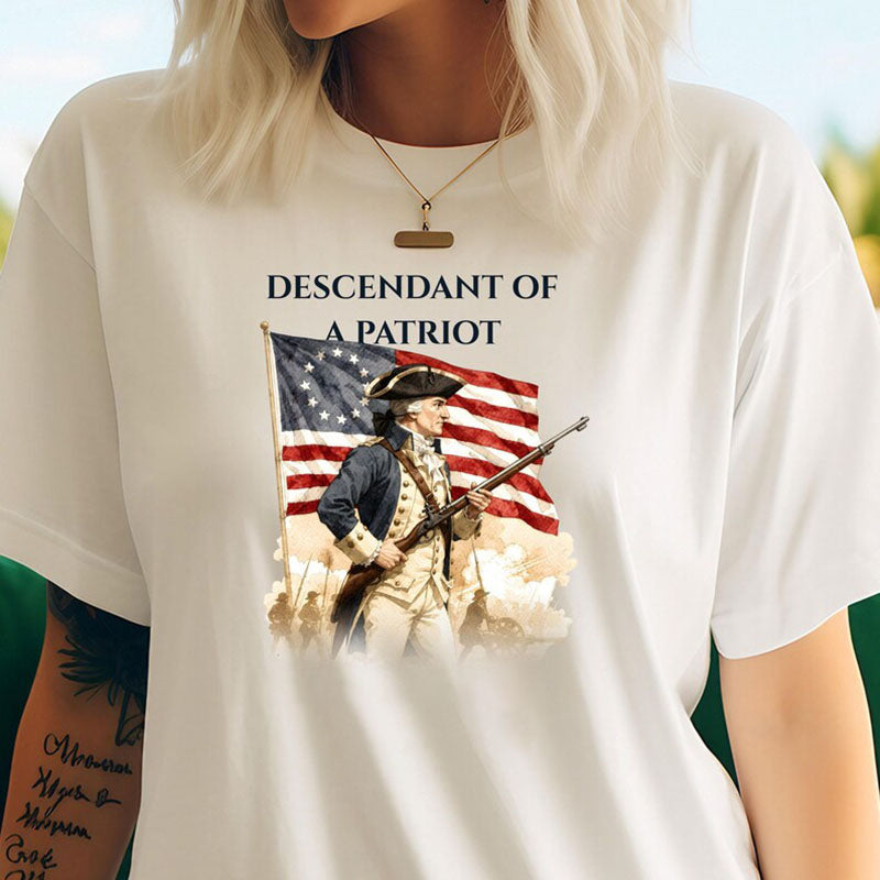Custom Descendant of a Patriot T-shirt, American Revolutionary War Ancestry Heritage Family Name Tee