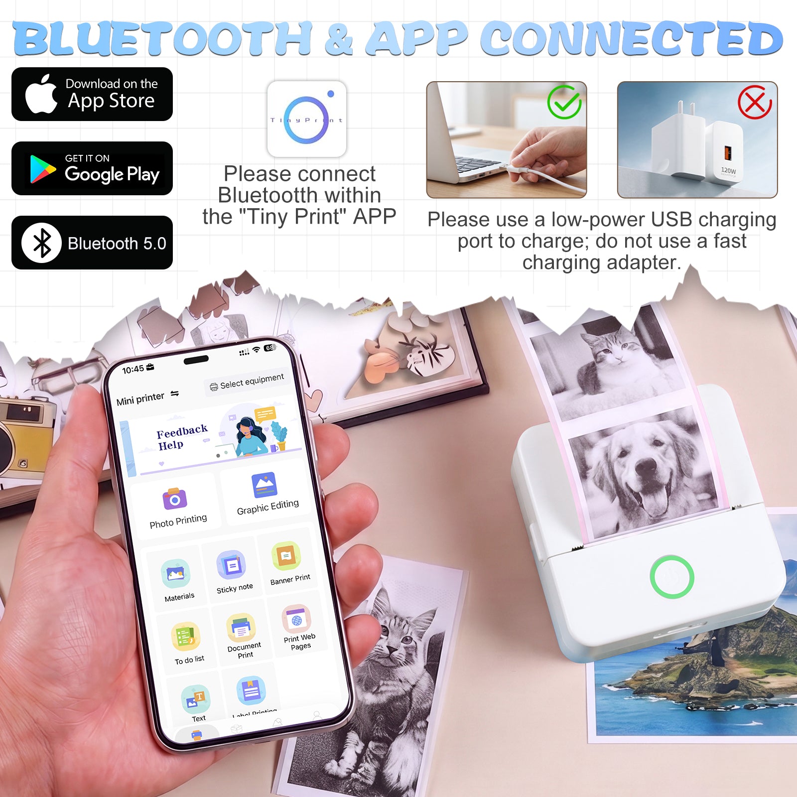 Mini Portable Bluetooth Thermal Printer | Inkless Pocket Sticker & Photo Printer for Notes, Lists & DIY Art