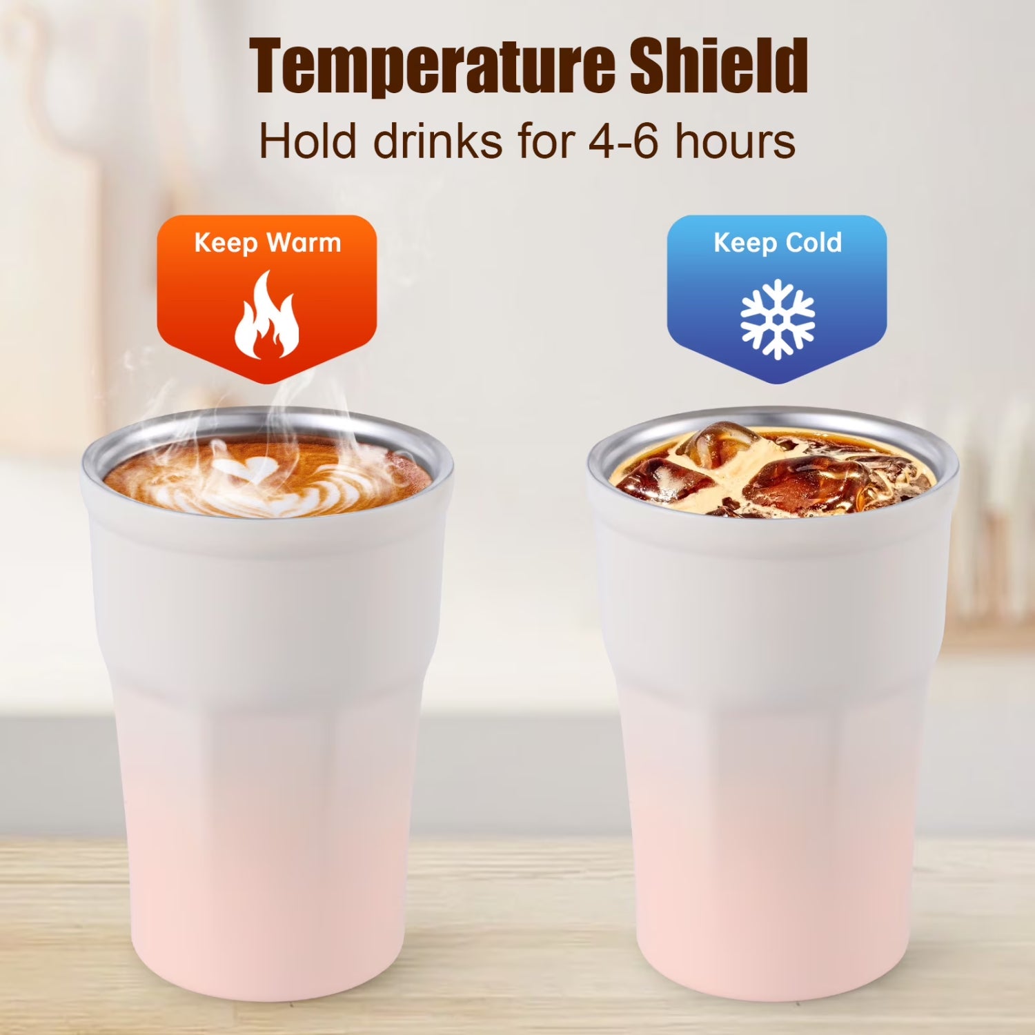350ml Insulated Stainless Steel Coffee Cup - Leak-Proof Lid & Portable Strap, Reusable Travel Mug for Hot & Cold Drinks, Pastel Pink Gradient
