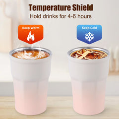 350ml Insulated Stainless Steel Coffee Cup - Leak-Proof Lid & Portable Strap, Reusable Travel Mug for Hot & Cold Drinks, Pastel Pink Gradient