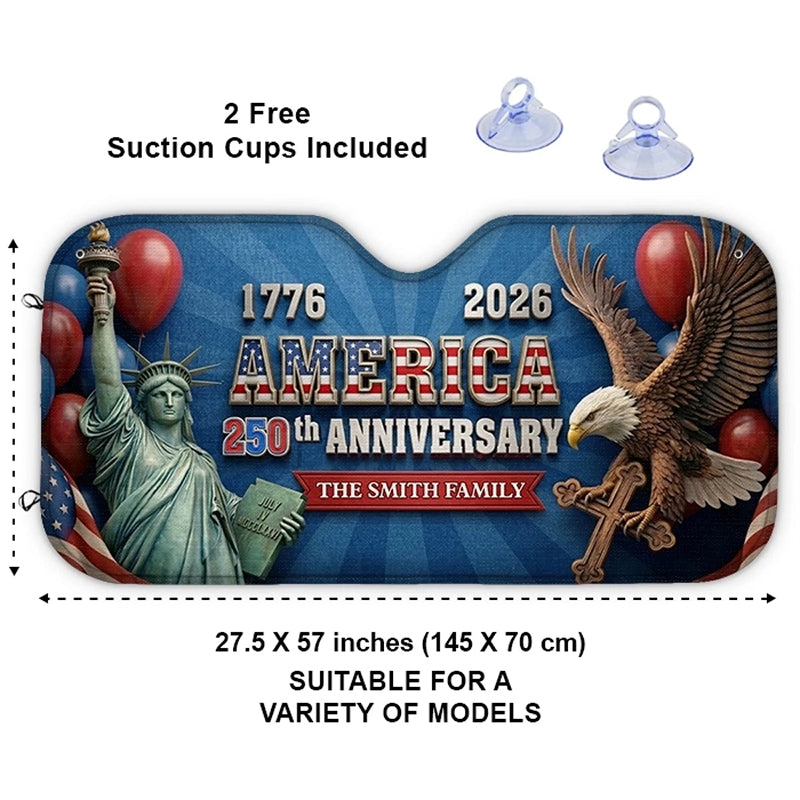Custom Auto Windshield Sunshade-Personalized America 250th Anniversary Gifts-American Spirit Never Fades