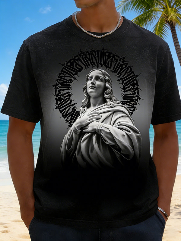 Vintage Gothic Virgin Mary Statue Graphic T-Shirt