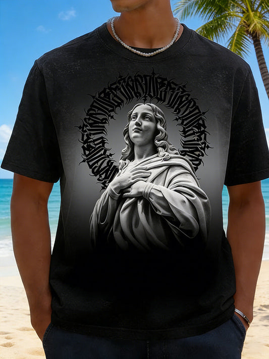 Vintage Gothic Virgin Mary Statue Graphic T-Shirt