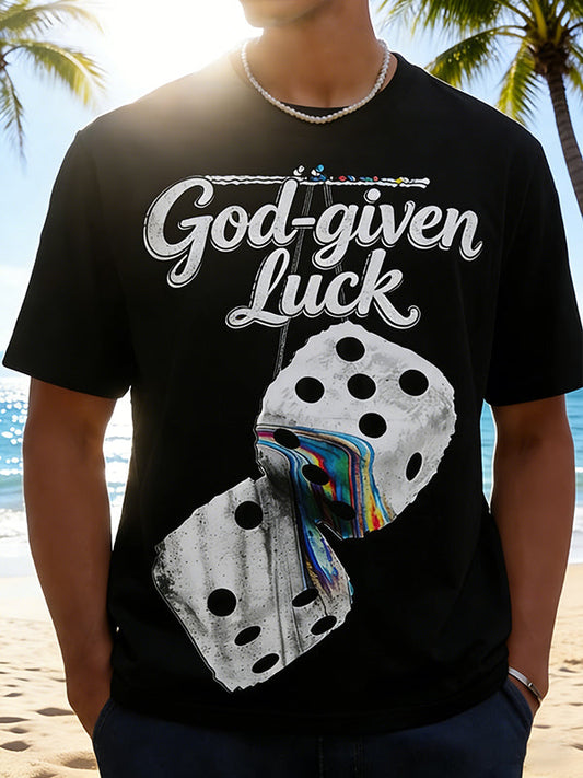 Vintage "God-given Luck" Melting Dice Graphic T-Shirt