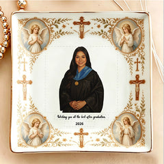 Custom Graduation Portrait Trinket Dish - Personalized Guardian Angel Keepsake Jewelry Tray