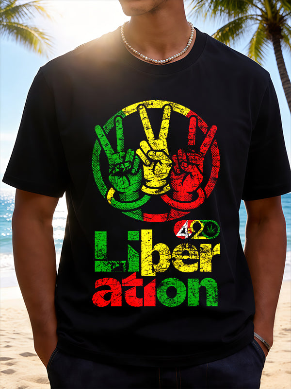Vintage Rasta 420 Liberation Peace Sign Graphic T-Shirt