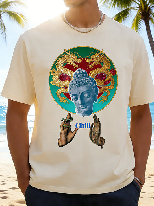 Chill" Double Dragon Buddha Graphic T-Shirt