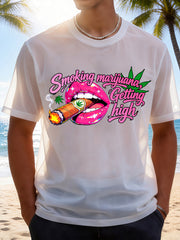 Smoking Tobacco Getting Chill Pink Lips Graphic T-Shirt