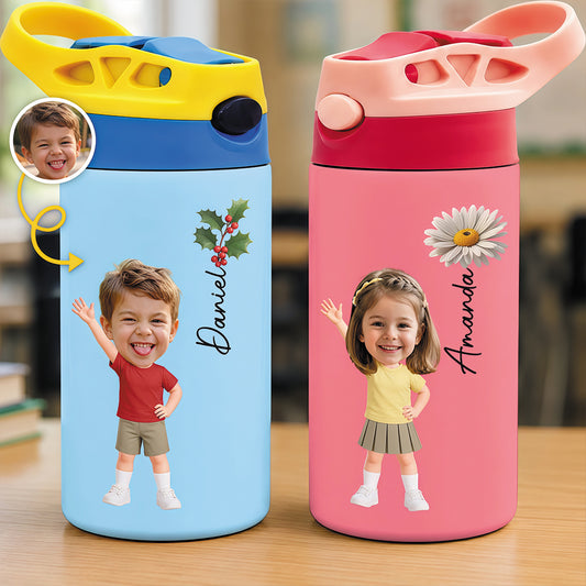 Custom Photo Kids Insulated Water Bottle - Personalized Back To School Gifts For Kids - Ready Set Shine